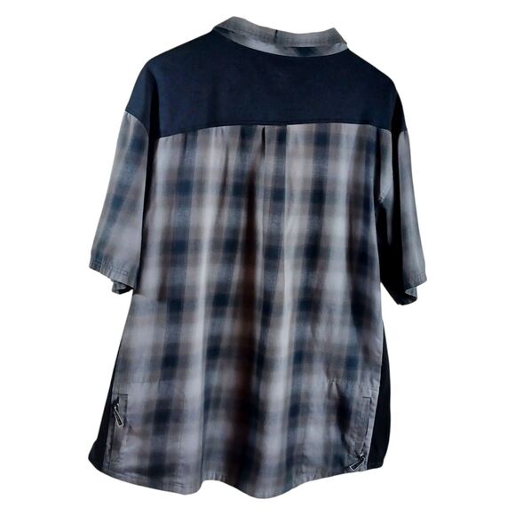 ZOIC Men's XL Plaid Utility Shirt Zip Polo Pocket Active Trail Shirt Gray Black - Picture 4 of 8